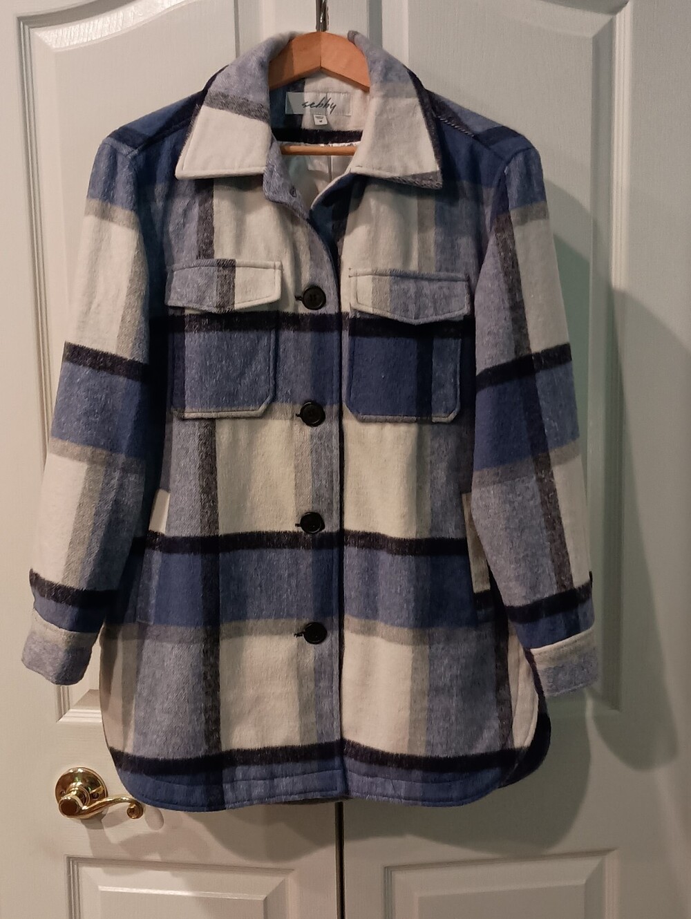 Sebby Blue & Cream Plaid Teddy Jacket - Picture 2 of 5